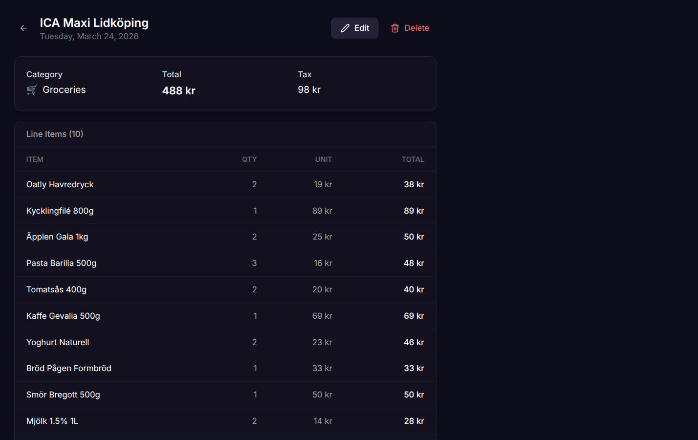 ReceiptVault — Receipt detail