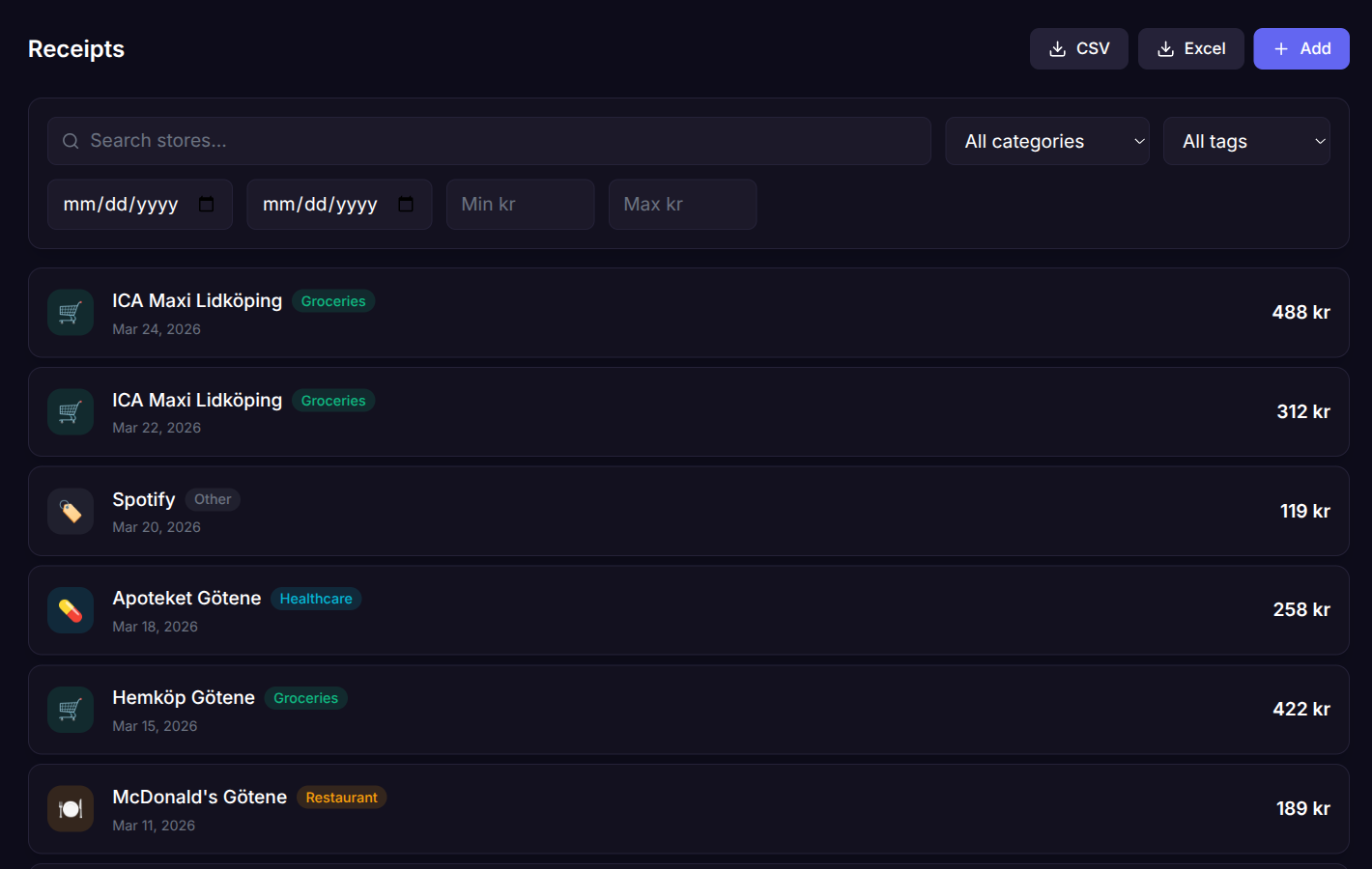 ReceiptVault — Receipts